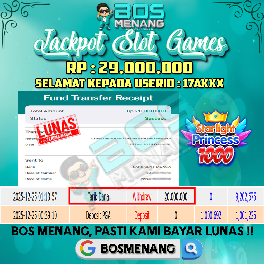 Tanggal 25 DESEMBER 2025 - JACKPOT SLOT GAMES - STARLIGHT PRINCESS 1000 (PRAGMATIC PLAY) Rp 29.000.000,-