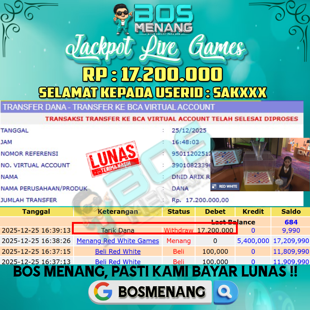 Tanggal 25 DESEMBER 2025 - JACKPOT LIVE GAMES - RED WHITE Rp 17.200.000,-