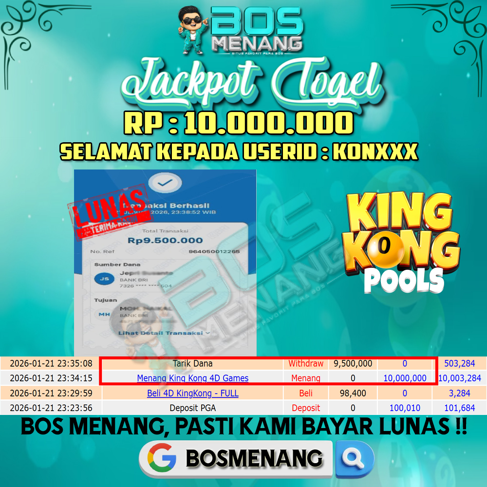 Tanggal 21 JANUARI 2026 - JACKPOT TOGEL - KINGKONG POOLS Rp 10.000.000,-